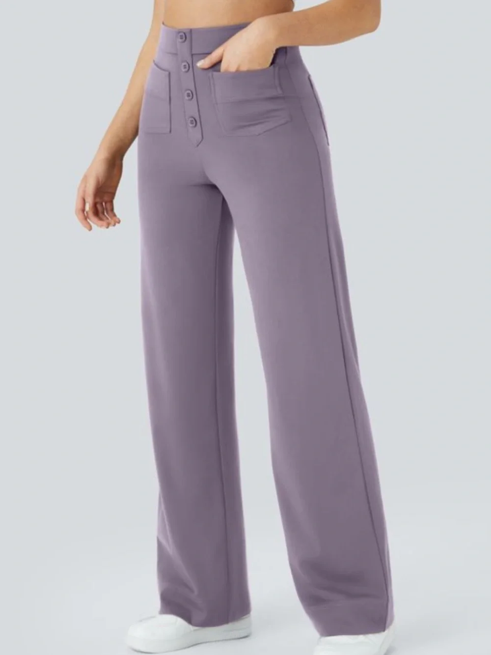 Halara day stretch High-Waist Lavender Wide-Leg Pants with Pockets L - Picture 2 of 6